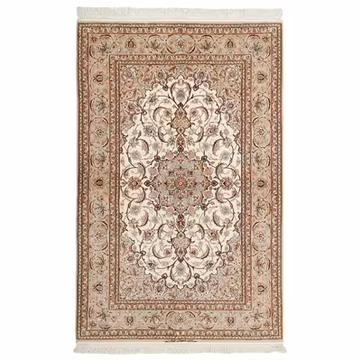 فرش دستبافت دو و نیم متری مدل چله و گل ابریشم اصفهان کد 442382