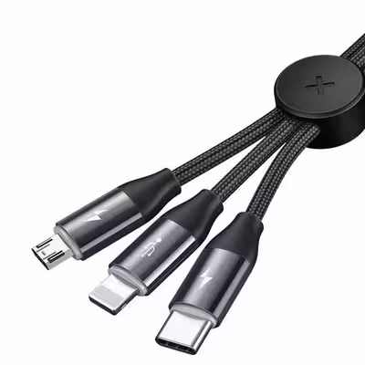 كابل تبديل USB به USB-C/microUSB/لايتنينگ باسئوس مدل CAMLT-BYG1 طول 1.2 متر