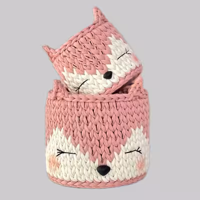 سبد قلاب بافی تریکو طرح روباه کد 01 مجموعه 2 عددی