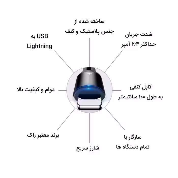 کابل تبدیل USB به لایتنینگ راک مدل R2 طول 1 متر 