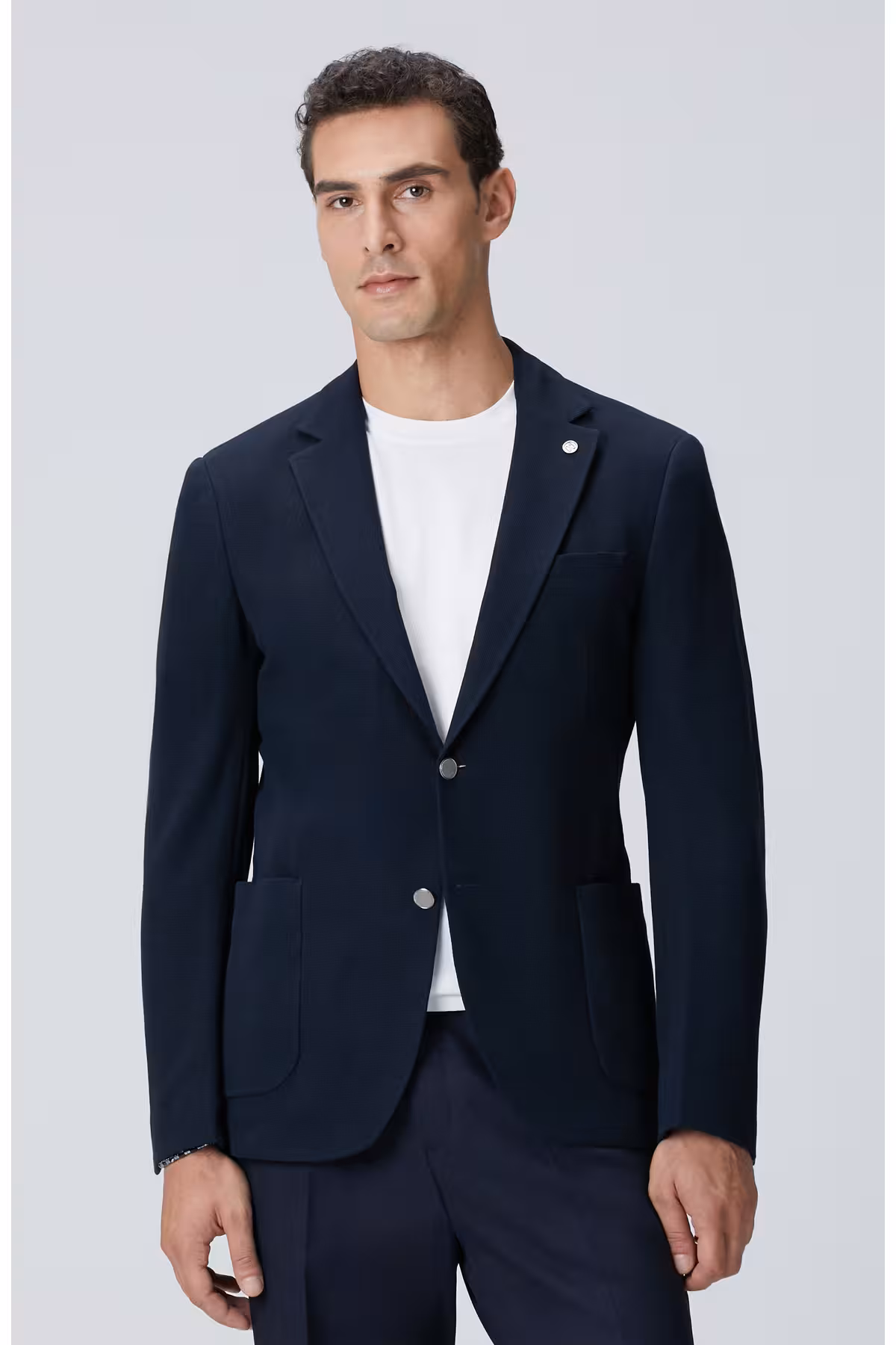 کت مردانه و شلوار فلزی یقه یونی دریایی مونا آبی ژاکت بافتنی Network