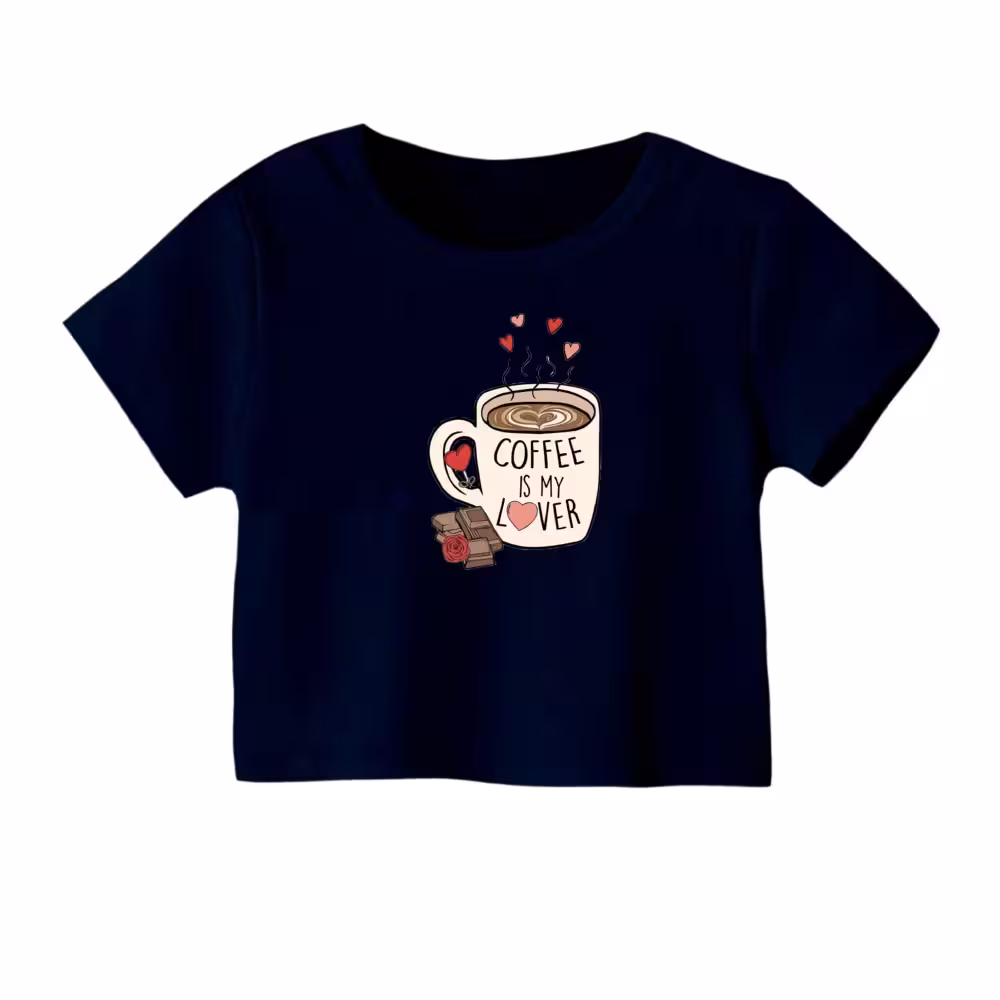 کراپ تیشرت آستین کوتاه زنانه مدل فنجون قهوه رنگ سورمه ای