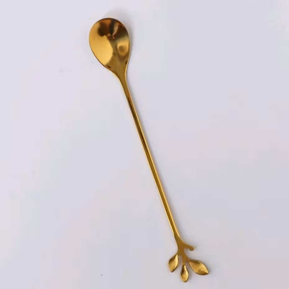 قاشق شربت خوری رنگ طلایی (چای خوری طلایی) ست 6عددی براق استیل