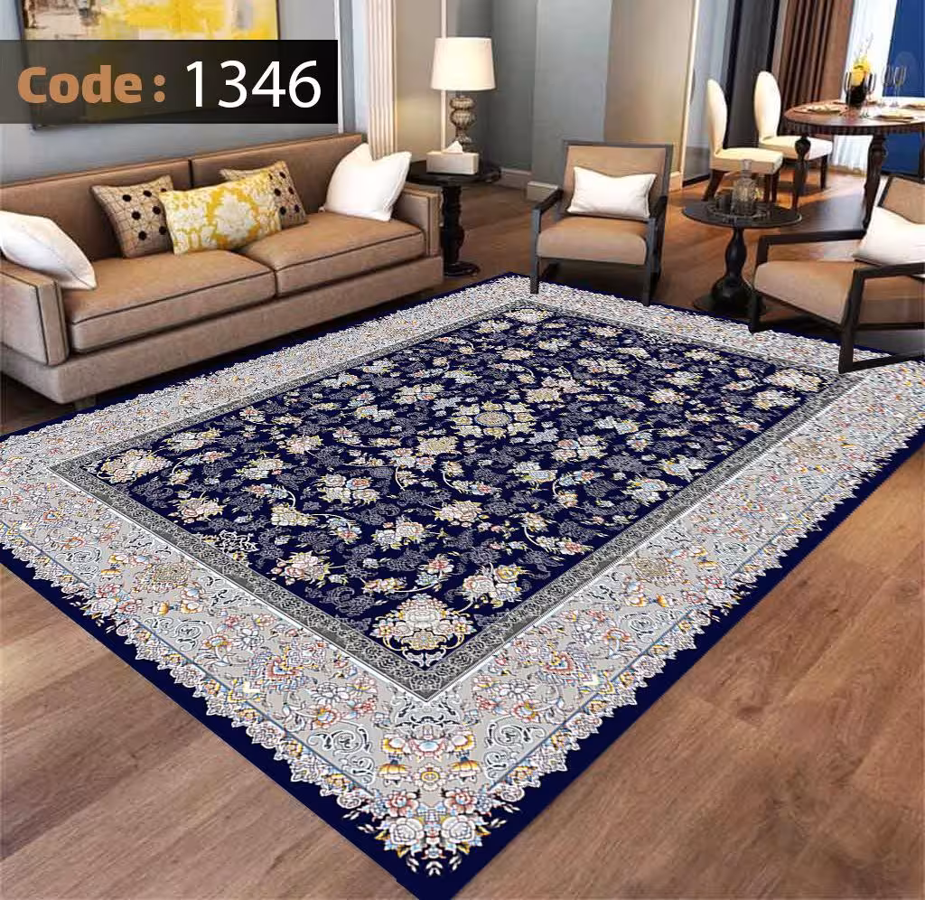 کاورفرش روفرشی دورکشدار گوشه لیفه ای لاکی ، آبی و متنوع کد 1346
