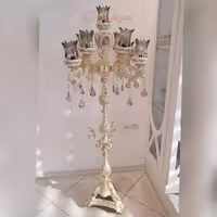 آباژور شاخه بزرگ با زنبق سرامیکی 4 شاخه، ارتفاع 170 سانتیمتر، جنس آلیاژ آلومینیوم با آبکاری برنز