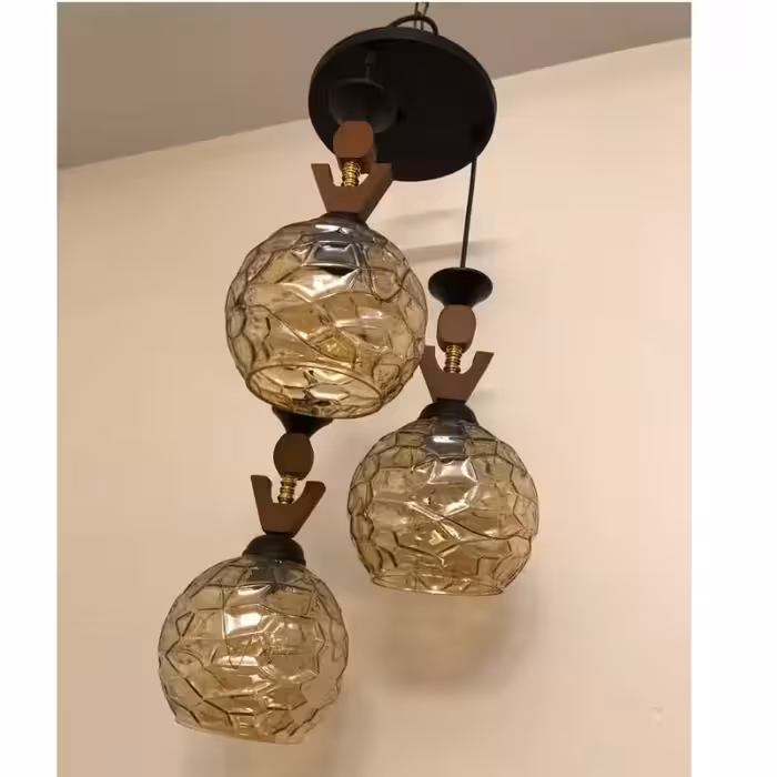 لوستر 3 شاخه نامنظم چوبی