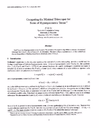 خرید و دانلود نسخه کامل کتاب Computing the minimal telescoper for sums of hypergeometric terms