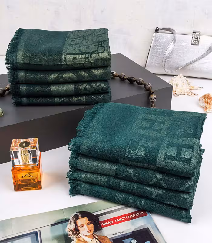 شال سبز مجلسی لمه دار کد 2655