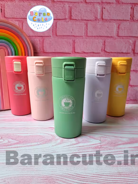 تراول ماگ استیل وارداتی (دماسنج دار) طرح کافی پاستیلی