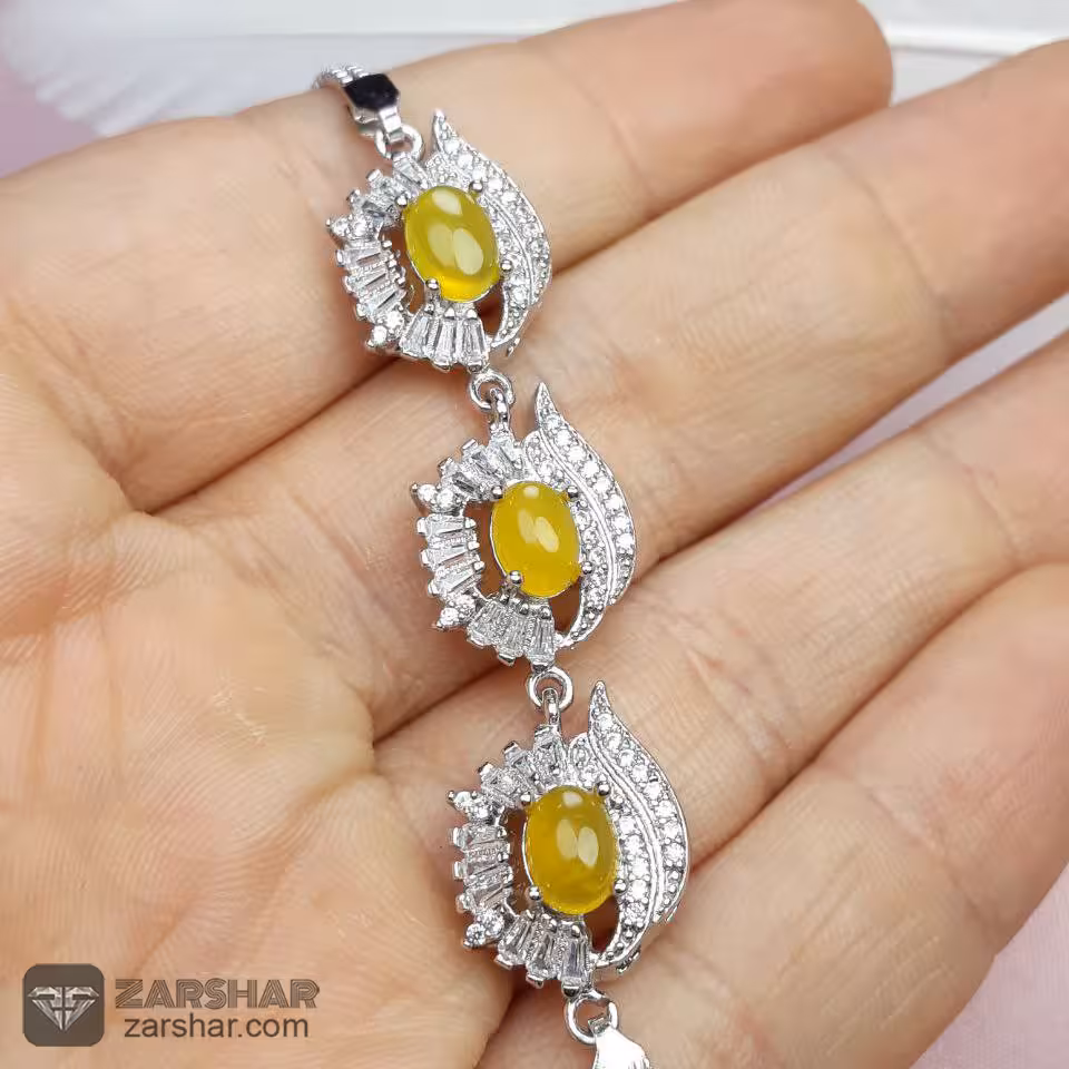 دستبند نقره سه نگین شرف الشمس طرح زرین