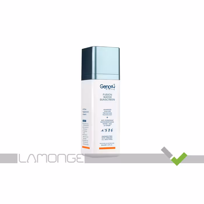کرم ضد آفتاب SPF50 بی رنگ ژنوبایوتیک مدل Fusion Water مناسب انواع پوست حجم 30 میلی لیتر