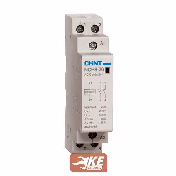 کنتاکتور ماژولار دو پل 20 آمپر بوبین 220 ولت چینت مدل NCH8-2P/20A