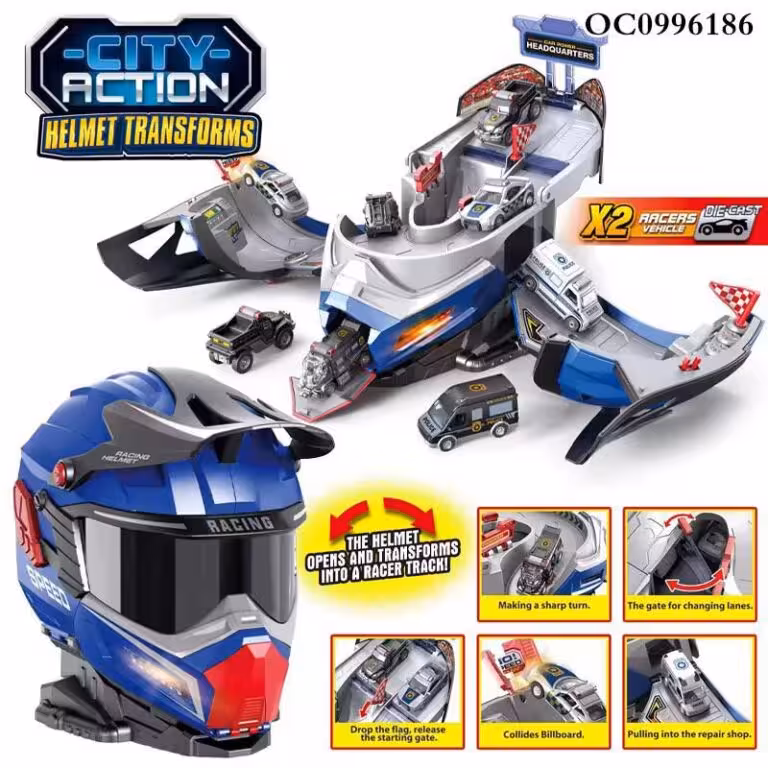 اسباب بازی مدل پارکینگ پلیس طرح کلاه کاسکت صدادار چراغدار همراه 2 عدد ماشین فلزی کد SK-637JB