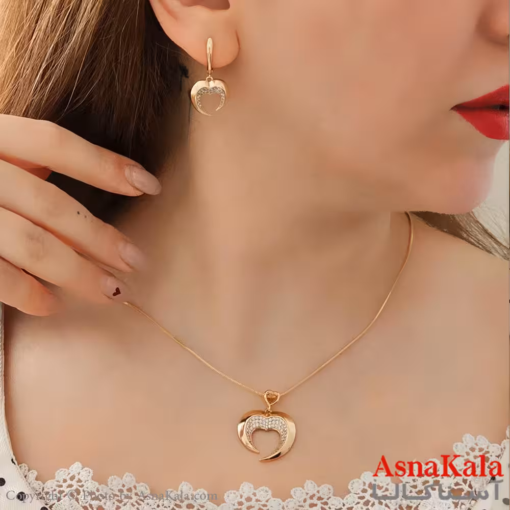 نیم ست زنانه ژوپینگ مدل قلب طرح اپل شامل گوشواره و گردنبند طرح طلا کد NIM14489W