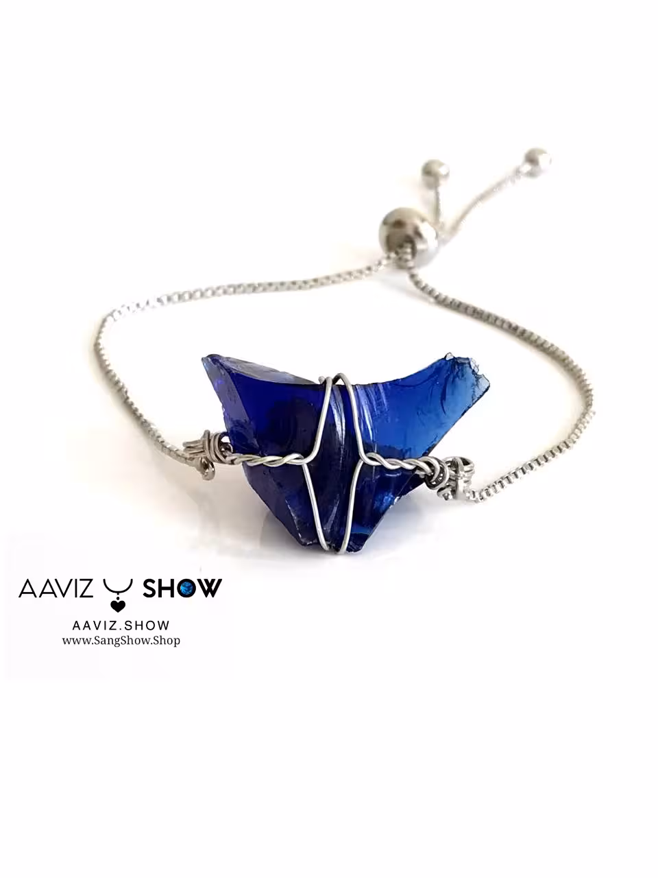 دستبند سنگ ابسیدین آبی کمیاب و زیبا D019