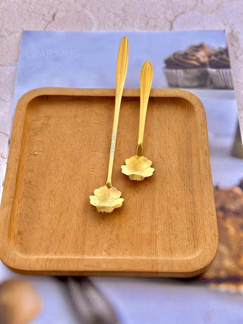 ست صبحانه خوری طلایی دسر خوری طرح برگی کد 7932