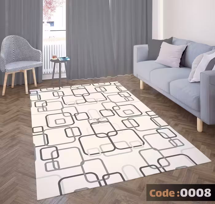 کاورفرش روفرشی دورکشدار گوشه لیفه ای طوسی کرم کد 0008