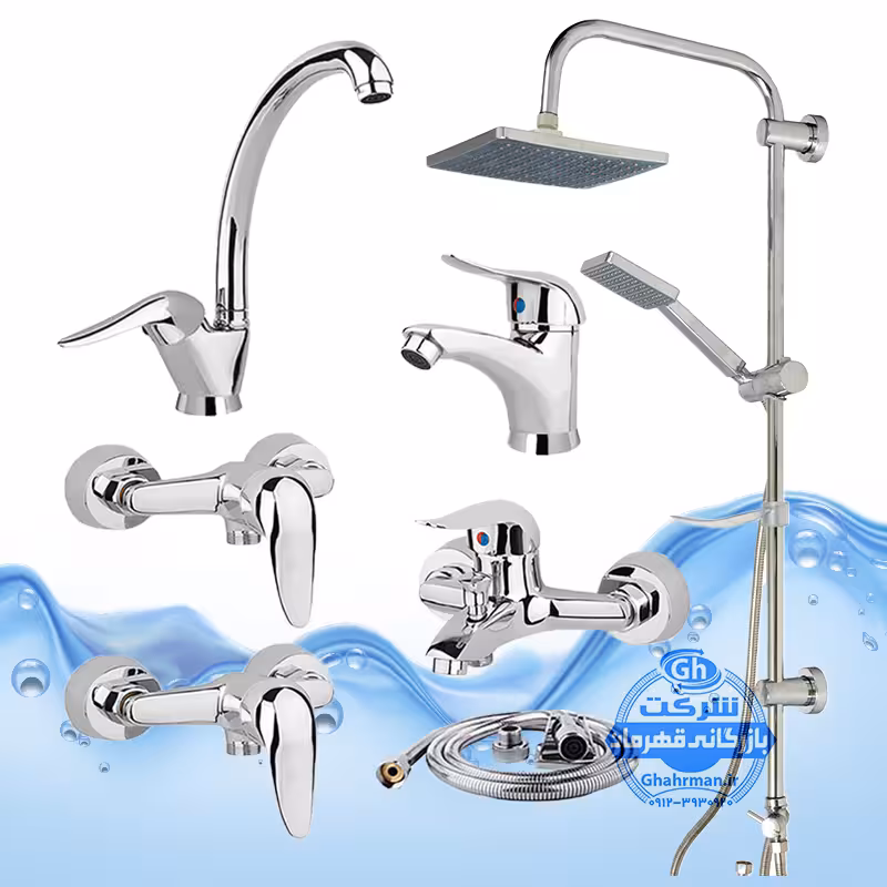 ست 7 عددی شیرآلات برند آیدا صنعت مدل قهرمان | شیر ظرفشویی   روشویی   حمام   2 عدد توالت   علم دوش رسوب‌گیر اتومات   شلنگ توالت | کروم براق