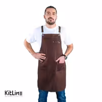 پیشبند کتان کجراه 3 جیب قهوه‌ای سارا فرم