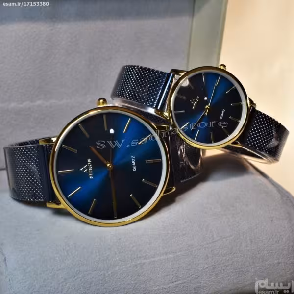 FITRON ست اورجینال ژاپن ست فیترون زنانه مردانه سرمه ای کلاسیک با صفحه ساده قاب طلایی * اصل ژاپن