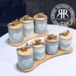 EMBICO ام بی کو پاسماوری 7 پارچه فانتزی  فلورا  قلبی چوب سرامیک سفید خاکستری 8594