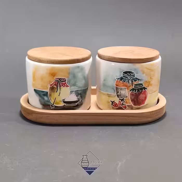 مرباخوری دو عددی با سینی چوبی طرح دو