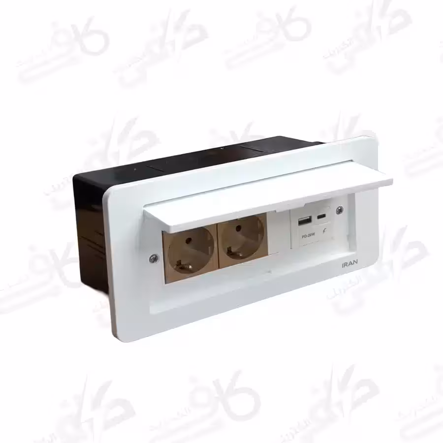 پریز کابینتی میزی توکار قاب سفید میانی بژ با مکانیزم شارژر USB | ایران الکتریک