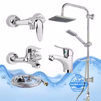 ست 5 عددی شیرآلات برند آیدا صنعت مدل قهرمان | شیر روشویی   شیر توالت   شیر حمام   علم یونیورست رسوب‌گیر اتومات   شلنگ توالت | کروم براق