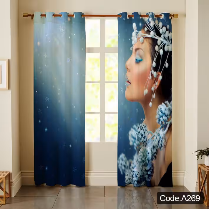 پرده پانچی مخمل چاپی دخترانه کد 269