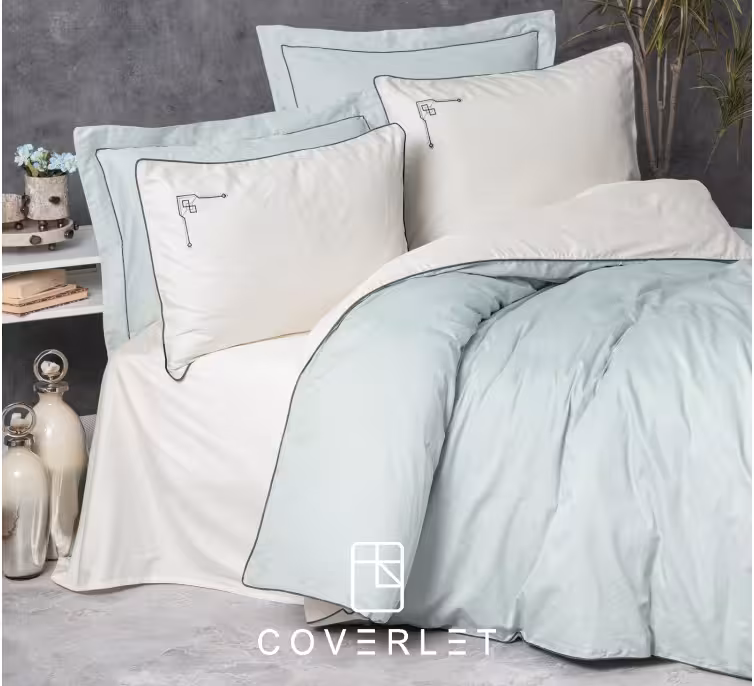 روتختی دونفره نعنایی سفید گلدوزی کاوری مدل Vanko