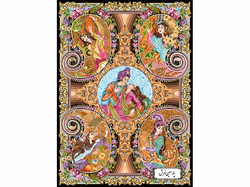 نخ و نقشه قالیچه دستباف با طرح مینیاتوری - کد NZ2837