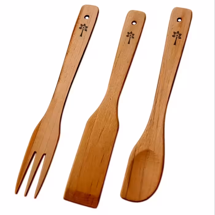 ست کفگیر ملاقه چوبی راش بسته 3 عددی | amazonchi