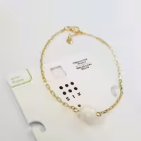 دستبند زنجیر آبکاری طلا کار شده با مروارید آب شیرین اصل ، فری سایز