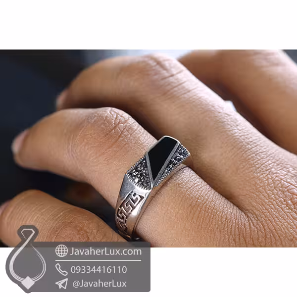 انگشتر نقره مردانه عقیق سیاه اسپرت _ کد : 100527