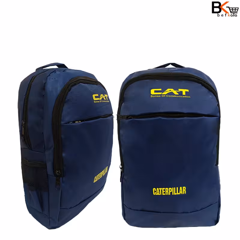 کوله برزنتی درجه دو 3 زیپه رنگی چاپ CAT آبی کد 23