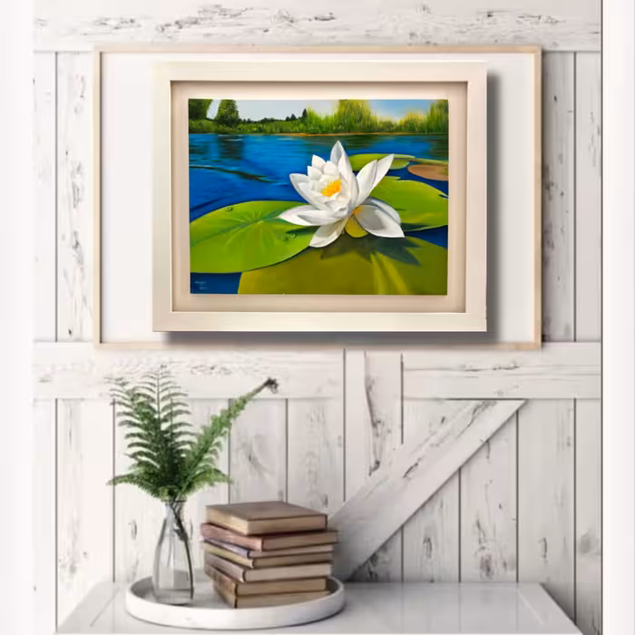تابلو رنگ روغن طرح نیلوفر مدل رئال کد 0010