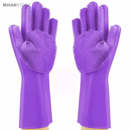 دستکش سیلیکونی ظرفشویی اسکاچ دار | ساق بلند، مناسب برای شستشو ظرف و حمام