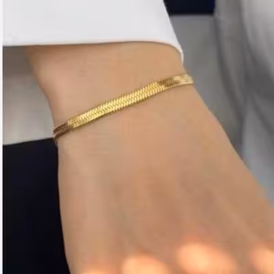 دستبند ماری هرینگبون 3 میل استیل طلایی - رنگ ثابت