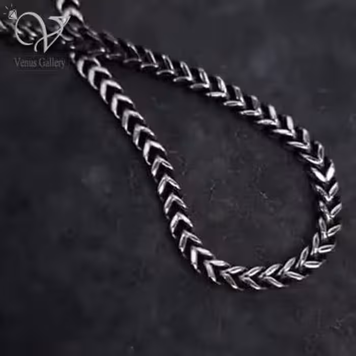 زنجیر استیل مردانه مدل فلشی سیاه قلم اکسید کد 9960