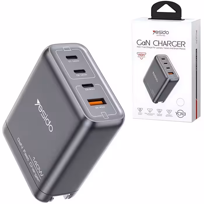 شارژر دیواری 140 وات یسیدو YC143 GaN QC PD 5A