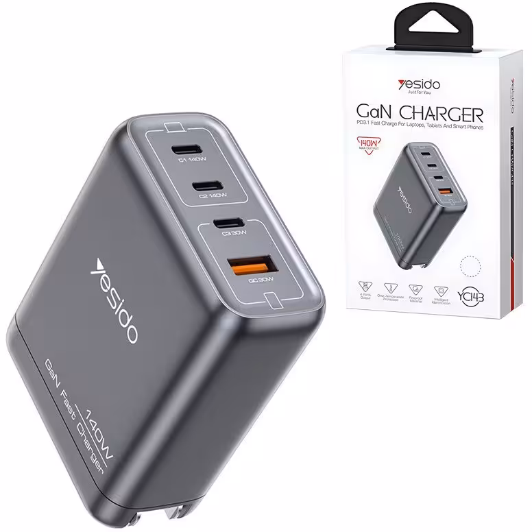 شارژر دیواری 140 وات یسیدو YC143 GaN QC PD 5A