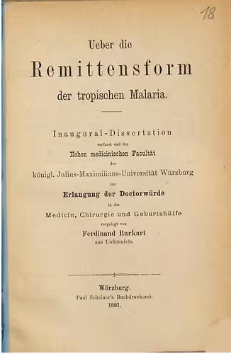 خرید و دانلود نسخه کامل کتاب Über die Remittensform der tropischen Malaria