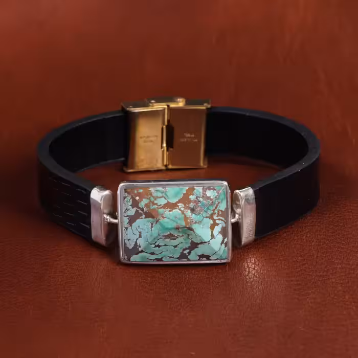 دستبند چرم فیروزه کد 16760 - جواهری مشاهیر