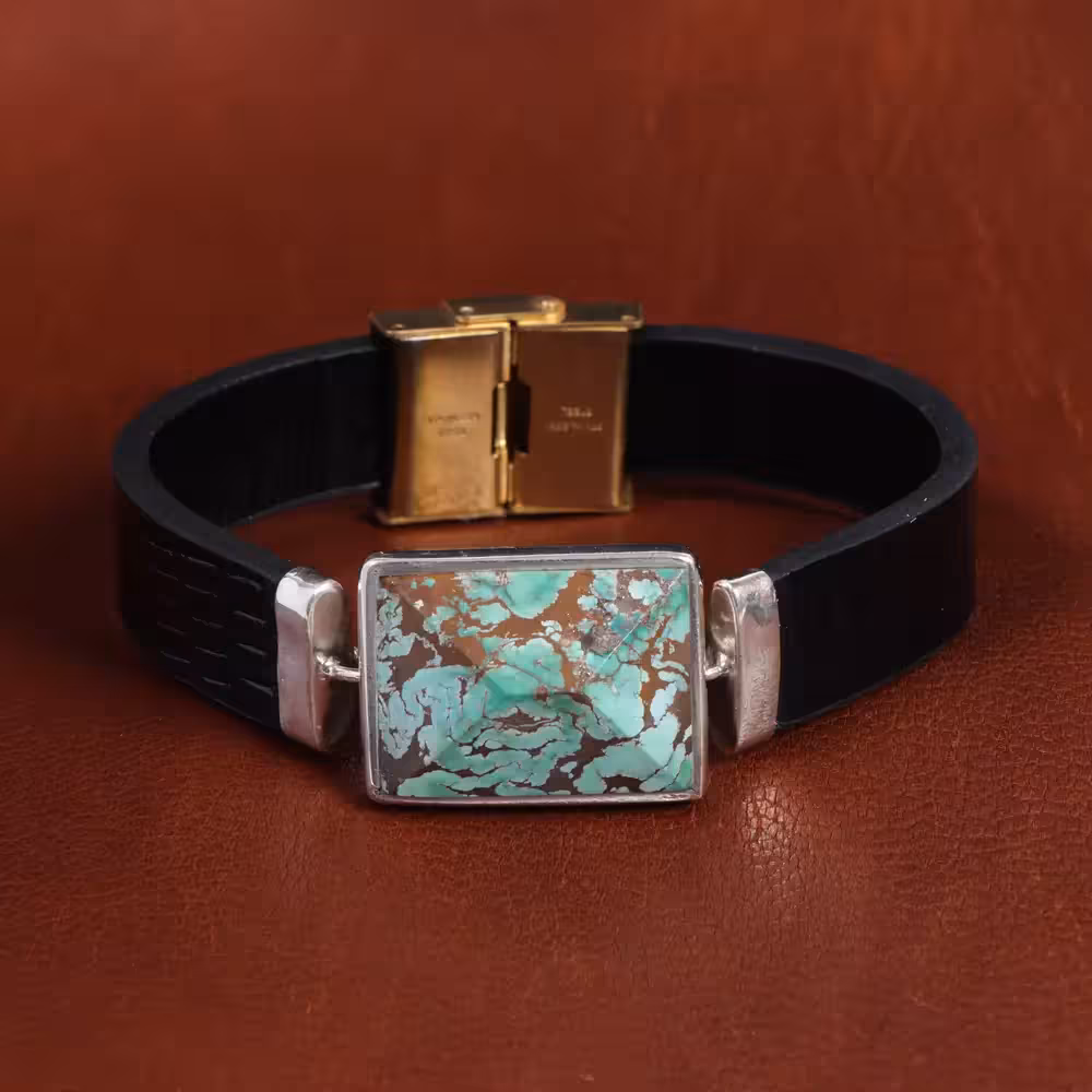 دستبند چرم فیروزه کد 16760 - جواهری مشاهیر