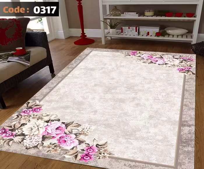 کاورفرش روفرشی دورکشدار گوشه لیفه ای کرم  قهوه ای کد 0317