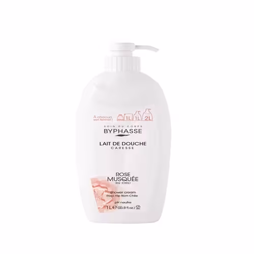 کرم شستشو بدن بایفاس با عصاره رز 1 لیتری Byphasse Caresse Shower Cream Rosehip
