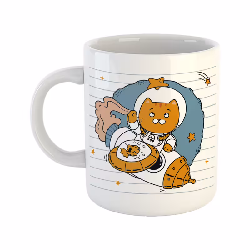 خرید ماگ-لیوان  گربه و ماهی فضانورد