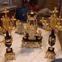 ساعت و شمعدان خروسی تمام برنز