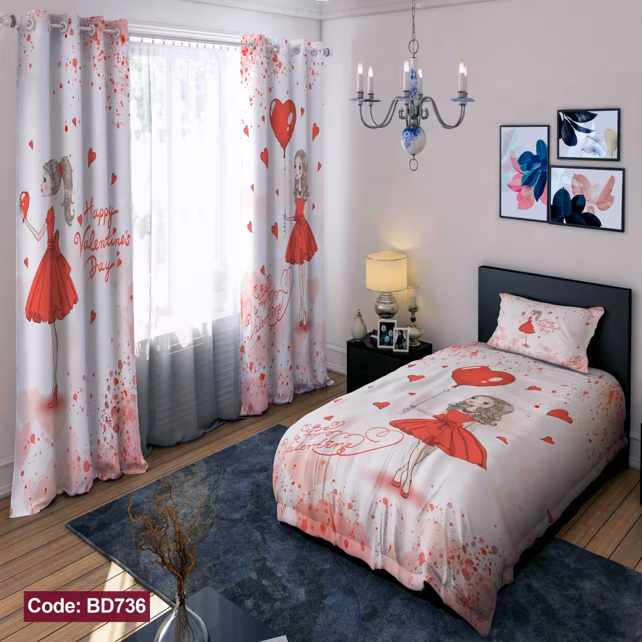 پرده پانچی مخمل چاپی دخترانه کد 736