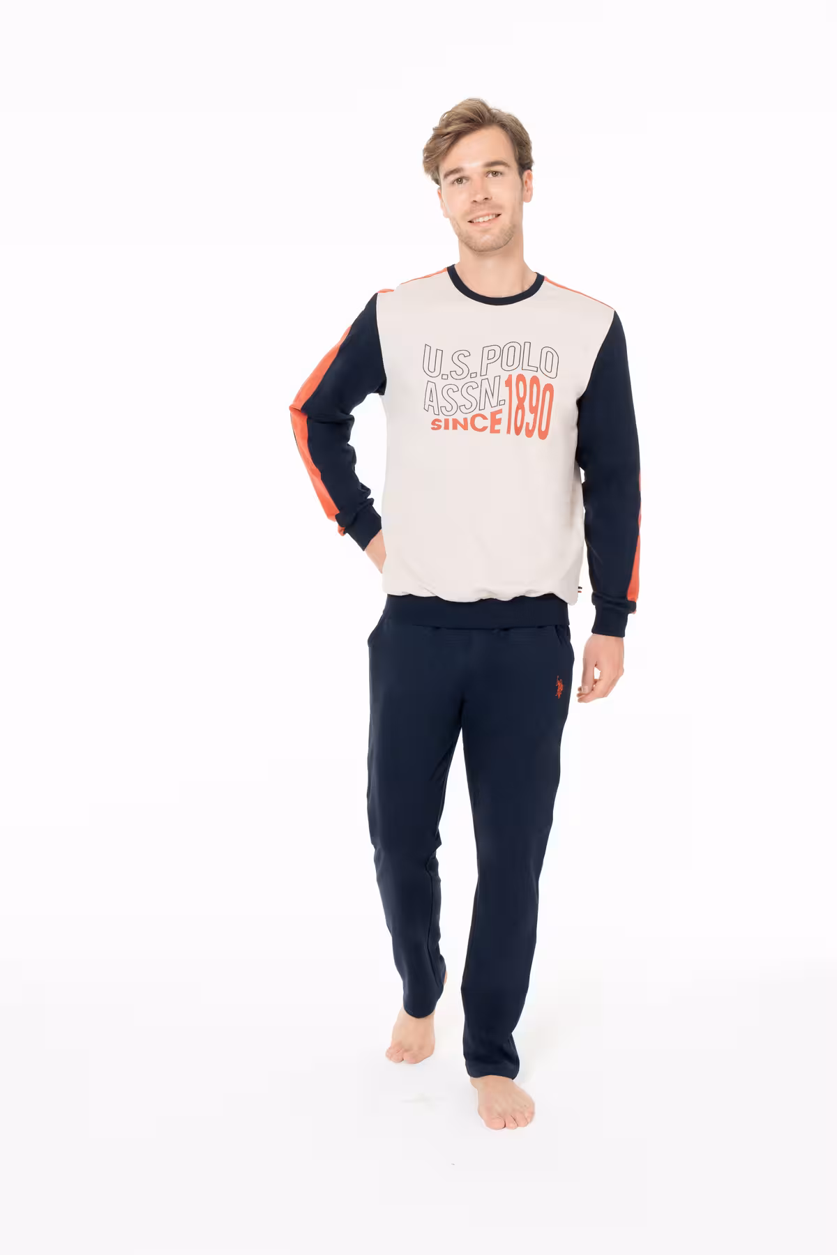 ست پیژامه مردانه مجموعه لباس زیر بیدهای بازوی آقایان خواب بژ . U.S. Polo Assn.